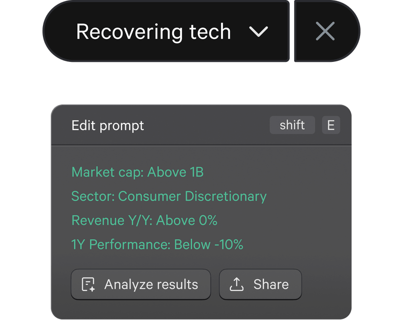 Fey Finder interface showing adjustable filters for stock screening.